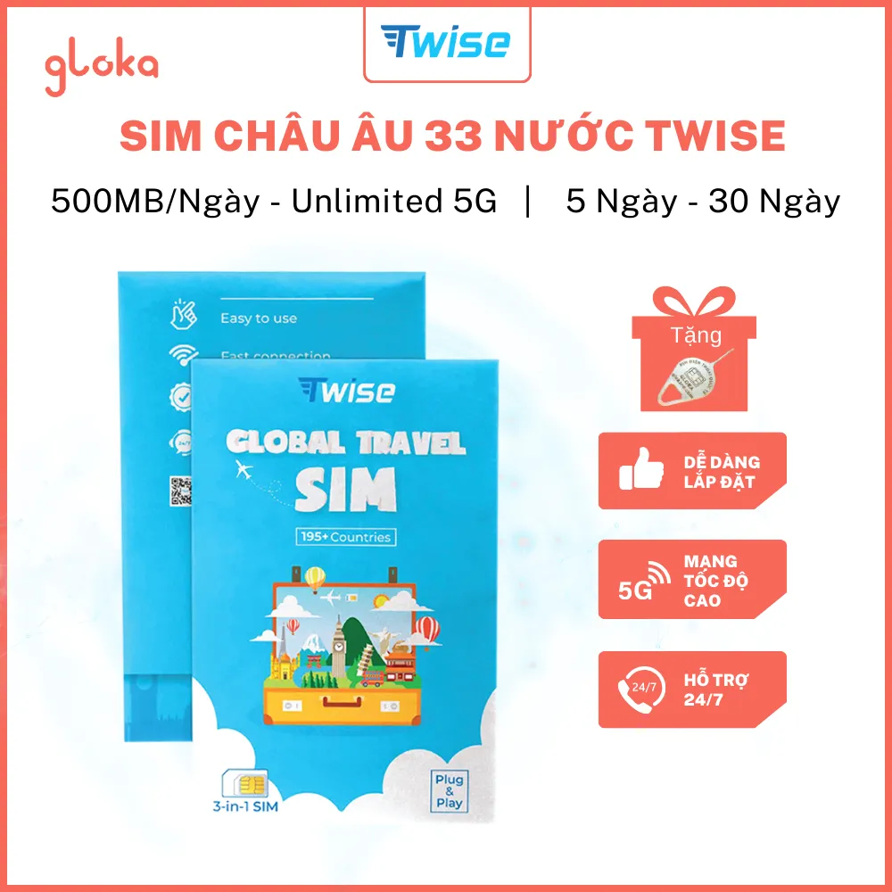 Sim Du Lịch Châu Âu Twise 33 nước