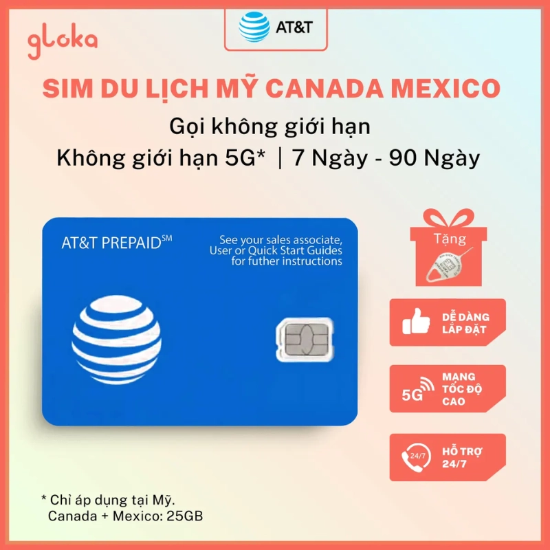 Sim nội địa Mỹ AT&T phủ sóng rộng, đặc biệt phù hợp cho những chuyến đi roadtrip 